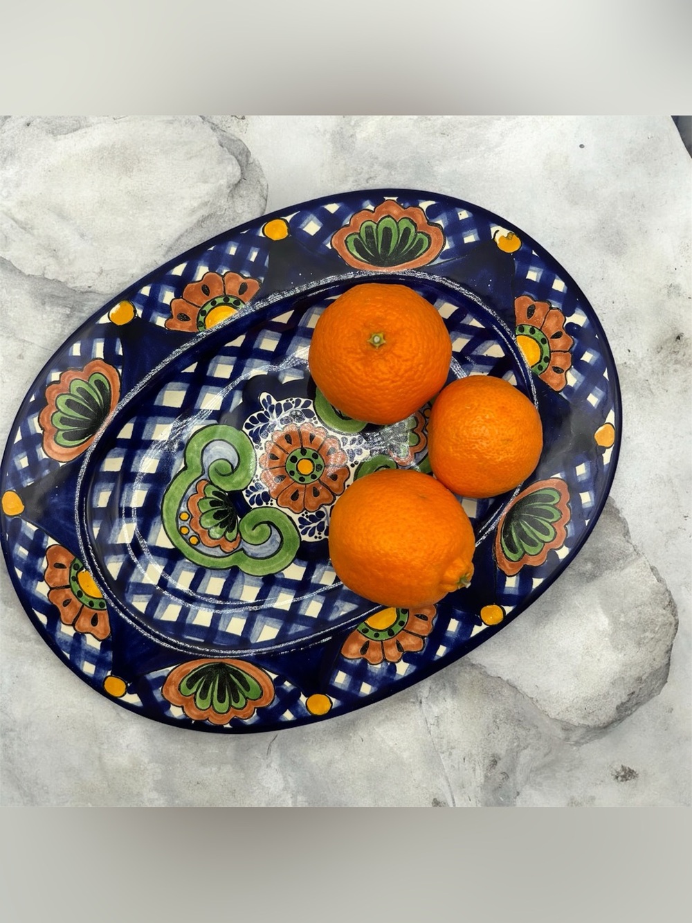 Vintage Signed Mexican Pottery, Hand-Painted Oval Platter 11.75" X 9"